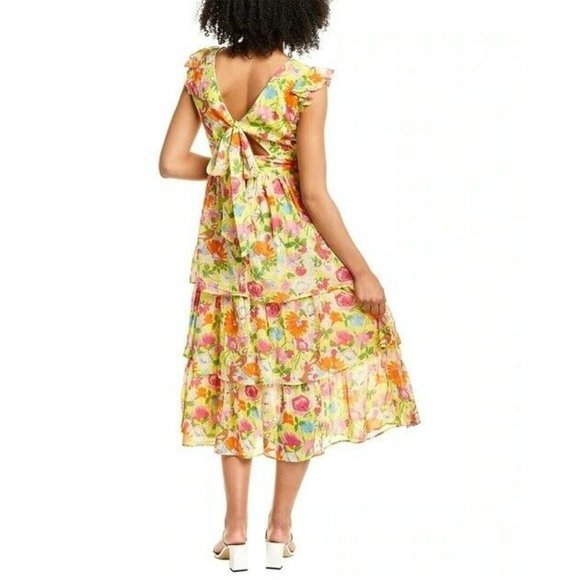Banjanan Sierrea Dress Fiesta Buttercup Yellow Floral Tie Back Maxi L NWT $385 - Picture 3 of 5